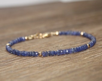 Blue Sapphire Bracelet, Sapphire Jewelry, September Birthstone, Something Blue, Gemstone Bracelet, Gold Filled or Sterling Silver Beads