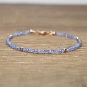 Tanzanite Bracelet, Rose Gold Beads, Tanzanite Jewelry, Gemstone Bracelet, Stacking, December Birthstone, Gifts