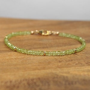 Peridot Bracelet, Gold Filled or Sterling Silver Beads, Peridot Jewelry, August Birthstone, Minimalist, Gemstone Jewelry