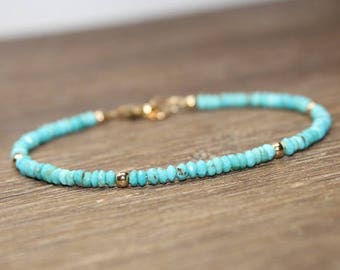 Sleeping Beauty Turquoise Bracelet, Turquoise Jewelry, December Birthstone, Gemstone Bracelet, Gold Filled or Sterling Silver Beads