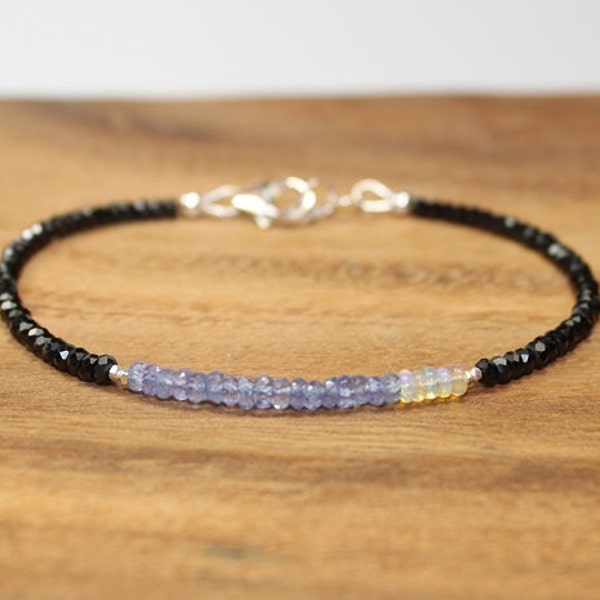 Tanzanite Opal and Black Spinel Bracelet, Tanzanite Opal Jewelry, Gemstone Bracelet, Layering,