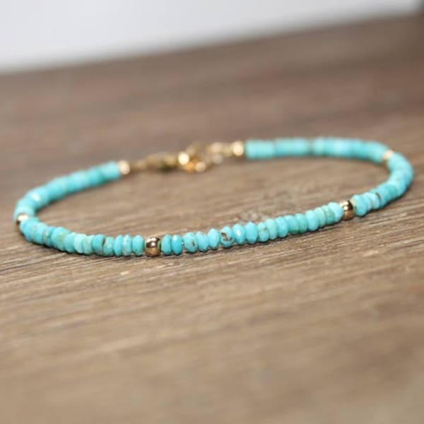 Sleeping Beauty Turquoise Bracelet, Turquoise Jewelry, December Birthstone, Gemstone Bracelet, Gold Filled or Sterling Silver Beads