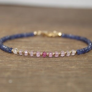 Pink & Blue Sapphire Bracelet, Sapphire Jewelry, September Birthstone, Gemstone, Gold or Silver Beads