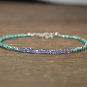 Tanzanite and Sleeping Beauty Turquoise Bracelet, Tanzanite Jewelry, Beaded, Gemstone Bracelet, December Birthstone