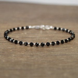 Black Spinel Bracelet, Black Spinel Jewelry, Sterling Silver, Minimalist, Layering Bracelet, Silver, Gold or Rose Gold Beads