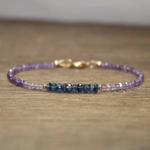 Kyanite & Shaded Amethyst Bracelet, Beaded, Ombre, Stacking, Amethyst Gemstone Jewelry, February Birthstone, Gold Filled or Sterling Silver