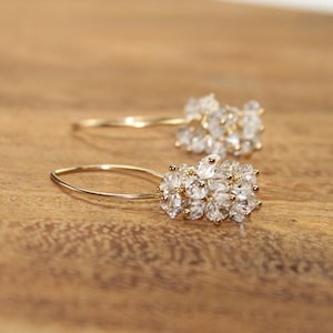 Genuine Herkimer Diamond Earrings, Gold Filled or Sterling Silver Herkimer Diamond Jewelry, Cluster Earrings, April Birthstone