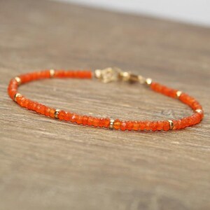 Carnelian Bracelet, Gold Filled, Sterling Silver or Rose Gold Beads, Carnelian Jewelry, Orange, Stacking, Gemstone Jewelry, Gifts for Her image 2