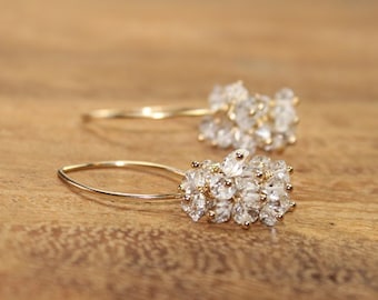 Genuine Herkimer Diamond Earrings, Gold Filled or Sterling Silver Herkimer Diamond Jewelry, Cluster Earrings, April Birthstone