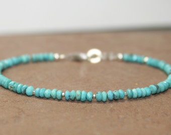 Sleeping Beauty Turquoise Bracelet, Hill Tribe Silver Beads, Sleeping Beauty Turquoise Jewelry, December Birthstone, Gemstone Jewelry