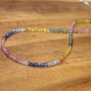 Sapphire Necklace, Multi Sapphire Jewelry, September Birthstone. Pink, Blue Sapphire Beaded, Gemstone Necklace