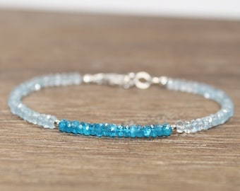 Aquamarine & Neon Apatite Bracelet, Sterling Silver or Gold Filled Beads, Neon Apatite Jewelry, March Birthstone