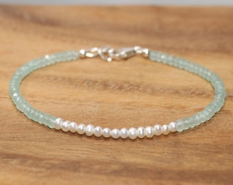 Freshwater Pearl and Aqua Chalcedony Bracelet, Aqua Chalcedony Jewelry, June Birthstone, Gemstone Jewelry