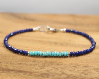 Sleeping Beauty Turquoise & Lapis Bracelet, Hill Tribe Silver Beads, Sleeping Beauty Turquoise Jewelry, December Birthstone