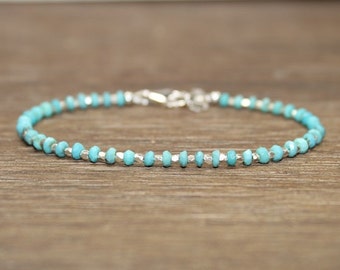 Sleeping Beauty Turquoise Bracelet, Arizona Turquoise,Hill Tribe Silver Beads, Gifts, Stacking, December Birthstone