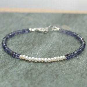 Freshwater Pearl and Iolite Bracelet, June Birthstone, Something Blue, Iolite Jewelry, Gemstone Jewelry