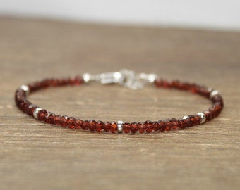 Garnet Bracelet, Gold Filled or Sterling Silver Beads, Garnet Jewelry, January Birthstone, Layering, Minimalist