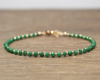 Emerald Bracelet, Emerald Jewelry, May Birthstone, Stacking, Gemstone Jewelry, Gold or Sterling Silver Beads