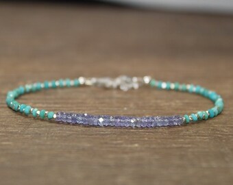 Tanzanite and Sleeping Beauty Turquoise Bracelet, Tanzanite Jewelry, Beaded, Gemstone Bracelet, December Birthstone