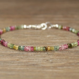 Watermelon Tourmaline Bracelet, Watermelon Tourmaline Jewelry, Ombre, Shaded, Pink, Green, October Birthstone