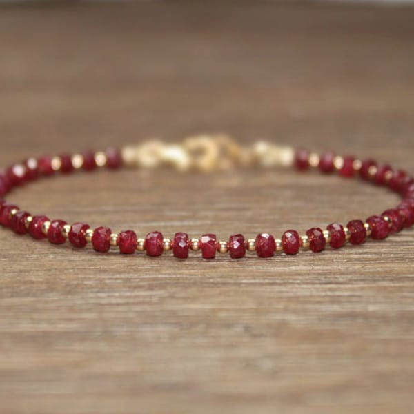 Ruby Bracelet, Gold Filled, Rose Gold or Sterling Silver Beads, Ruby Jewelry, July Birthstone, Stacking, Gemstone Jewelry, Valentine's Day