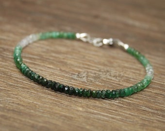 Pulsera Emerald Ombre, Esmeralda Sombreada, Joyería Esmeralda, Piedra de Nacimiento de Mayo. Pulsera de piedras preciosas