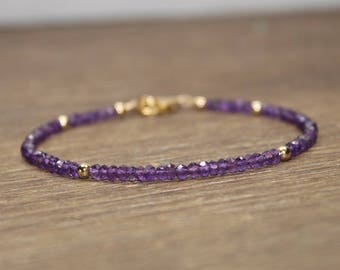 Amethyst Bracelet, Amethyst Jewelry, February Birthstone, Gold Filled, Sterling Silver or Rose Gold Beads