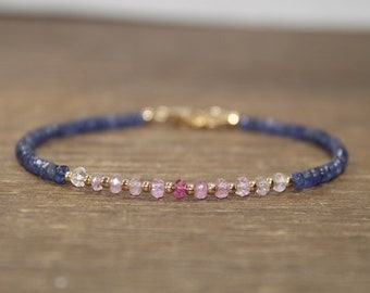 Pink & Blue Sapphire Bracelet, Sapphire Jewelry, September Birthstone, Gemstone, Gold or Silver Beads