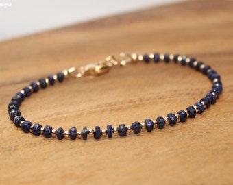 Sapphire Bracelet, Gold Filled Beads, Sapphire Jewelry, September Birthstone, Minimalist, Layering, Gemstone Jewelry