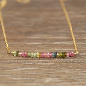 Watermeloen toermalijn staafketting, gearceerd, ombre, watermeloen toermalijn sieraden, geboortesteen oktober, minimalistisch, edelsteenketting