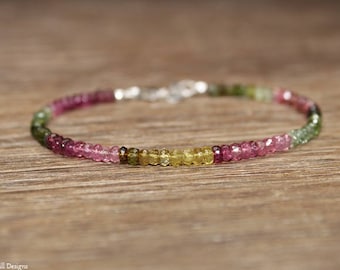 Watermelon Tourmaline Bracelet, Watermelon Tourmaline Jewelry, Ombre, Gemstone Jewelry, October Birthstone, Pink, Green, Ombre