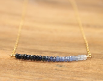 Sapphire Ombre Necklace, Bar Necklace, Sapphire Jewelry, September Birthstone. Gemstone Bracelet