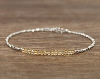 Citrine Bracelet, Hill Tribe Beads, Citrine Jewelry, Pure Silver, November Birthstone, Gemstone Bracelet