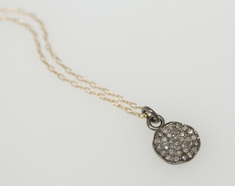 Pave Diamond Disc Necklace, Sterling Silver, Gold Filled, Mixed Metals, Genuine Diamonds,