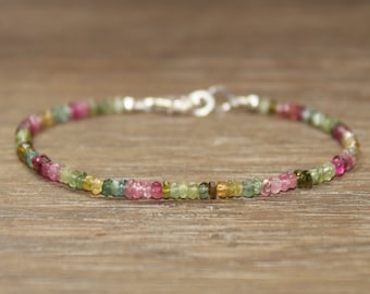 Watermelon Tourmaline Bracelet, Watermelon Tourmaline Jewelry, Ombre, Shaded, Pink, Green, October Birthstone