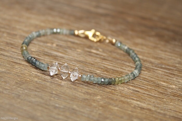 Moss Aquamarine and Herkimer Diamond Bracelet Moss Aquamarine | Etsy