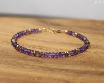 Amethyst Bracelet, Amethyst Jewelry, Brass, Beaded, Layering, February Birthstone, Gemstone Jewelry