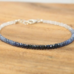 Blue Sapphire Ombre Bracelet, Moonstone, Sapphire Jewelry, September Birthstone, Something Blue, Gemstone Bracelet