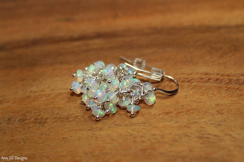 Genuine Fire Ethiopian Opal Earrings, Ethiopian Opal Jewelry, Welo Opal, Dangle Cluster Earrings, October Birthstone, Sterling Silver & Gold image 7