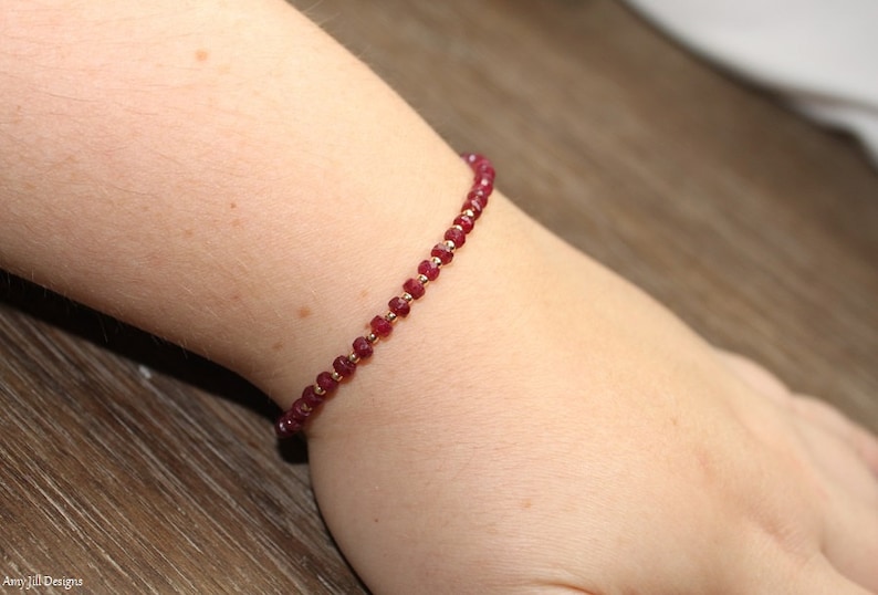 Ruby Bracelet, Gold Filled, Rose Gold or Sterling Silver Beads, Ruby Jewelry, July Birthstone, Stacking, Gemstone Jewelry, Valentine's Day image 5