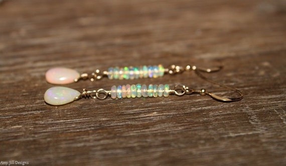 Ethiopian Opal Earrings, Ethiopian Opal Jewelry, Welo Opal, Dangle Earrings, October Birthstone, Silver or Gold