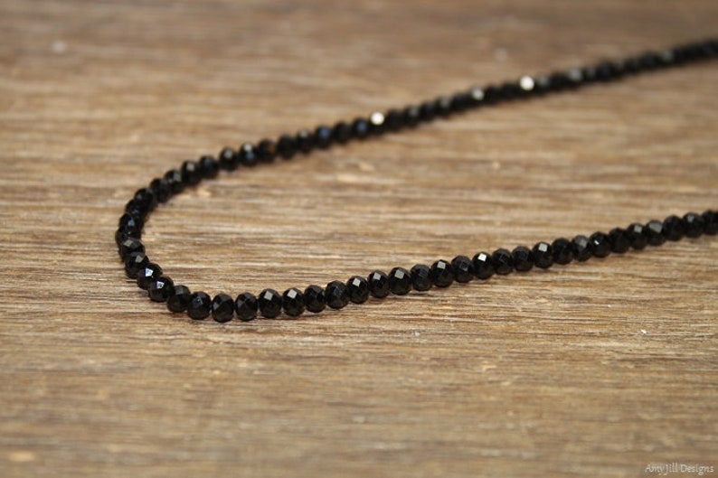 Black Spinel Necklace, Black Spinel Jewelry, Sterling Silver, Layering, Beaded, Layering Necklace, 4mm, Womens, Mens, UNISEX image 2