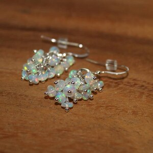 Genuine Fire Ethiopian Opal Earrings, Ethiopian Opal Jewelry, Welo Opal, Dangle Cluster Earrings, October Birthstone, Sterling Silver & Gold image 6