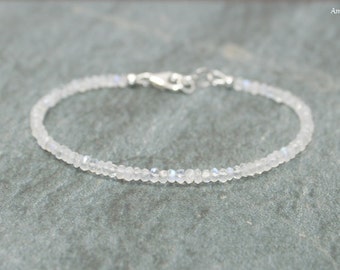 Rainbow Moonstone Bracelet, Moonstone Jewelry, Blue Flash, Layering, Stacking, Gemstone Jewelry