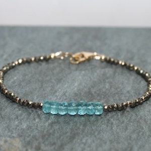 Apatite and Pyrite Bracelet, Apatite Jewelry, Gold Filled Beads, Layering, Gemstone Bracelet