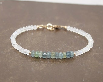 Moss Aquamarine and Moonstone Bracelet, Moss Aquamarine Jewelry, Layering, Gemstone Bracelet