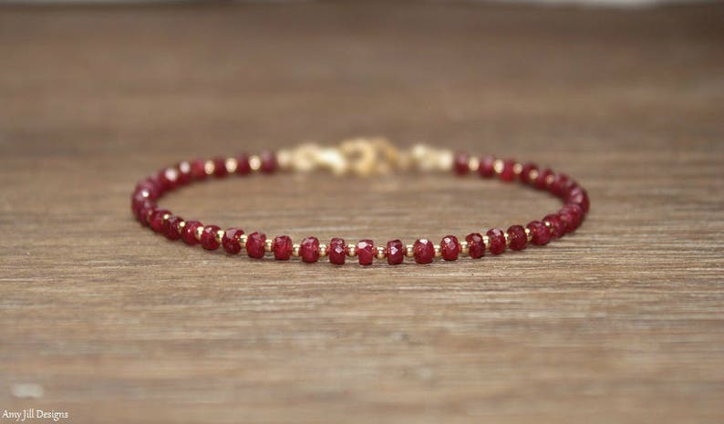 Ruby Bracelet, Gold Filled, Rose Gold or Sterling Silver Beads, Ruby Jewelry, July Birthstone, Stacking, Gemstone Jewelry, Valentine's Day image 1