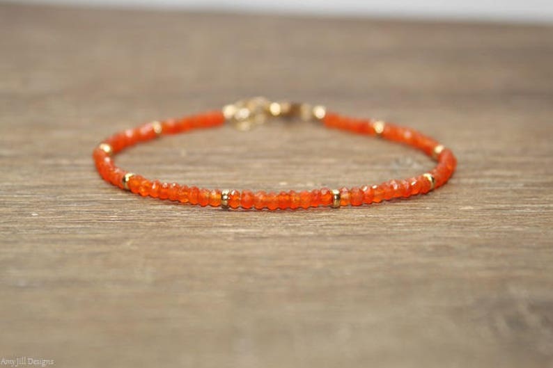 Carnelian Bracelet, Gold Filled, Sterling Silver or Rose Gold Beads, Carnelian Jewelry, Orange, Stacking, Gemstone Jewelry, Gifts for Her image 1