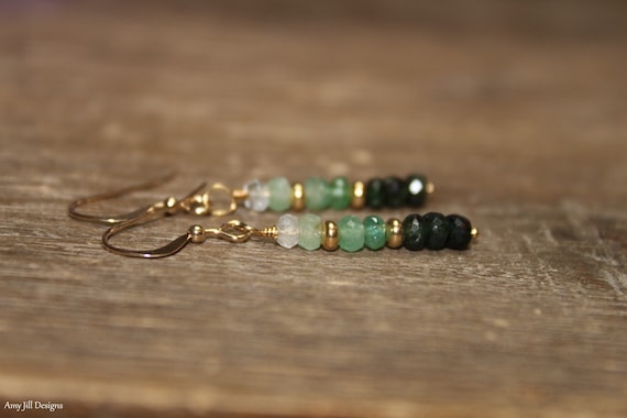 Ombre Emerald Earrings, Sterling Silver or Gold Filled, Emerald Jewelry, May Birthstone