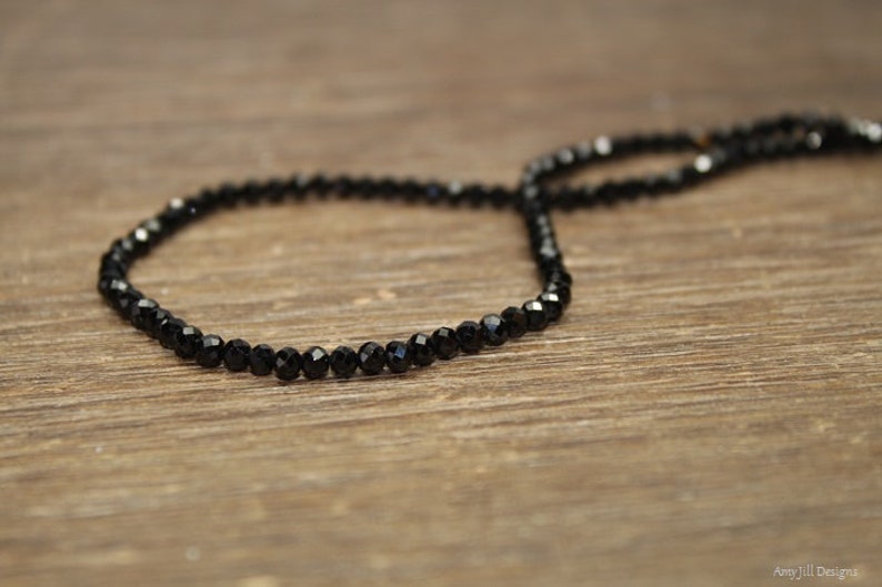 Black Spinel Necklace, Black Spinel Jewelry, Sterling Silver, Layering, Beaded, Layering Necklace, 4mm, Womens, Mens, UNISEX image 4